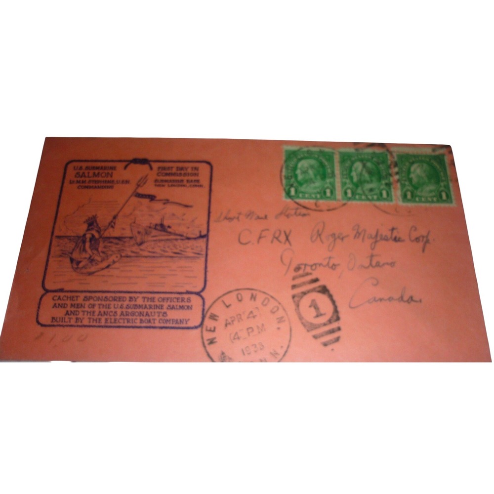 1938 US Submarine Salmon SS-182 First Day Commission Naval Cover New London CT